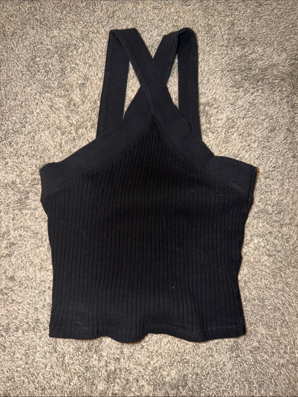 Zara Black Ribbed Cross-Strap Tank Top for Women